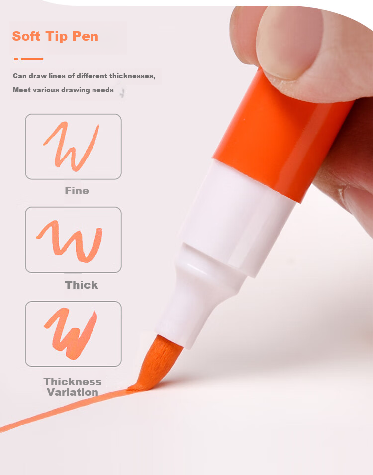 Genvana [Soft Tip Markers] Water-Based Acrylic Markers Washable Kindergarten Art Supplies Drawing Children's Doodle Pens DIY Guka Pens 24-Color Set G-09915(24) 3