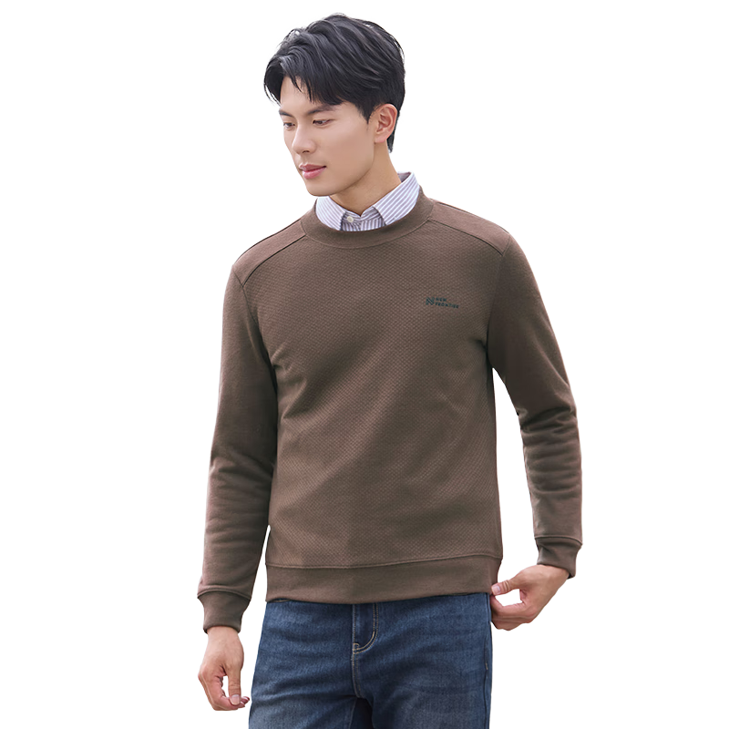 Laxdn Knitted Sweater for Men, Autumn And Winter Warm Round Neck Pullover [Cashmere Silk], Fleece-Lined Base Layer, Medium Coffee, XL