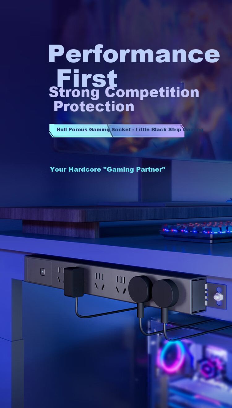 BULL PDU Desktop Overload Protection Under-Desk Gaming Cabinet Power Strip/Extension Cord/Power Bar/Power Strip, 6 Outlets with Master Switch, 1.8m Size, GNE-P106E Black 1