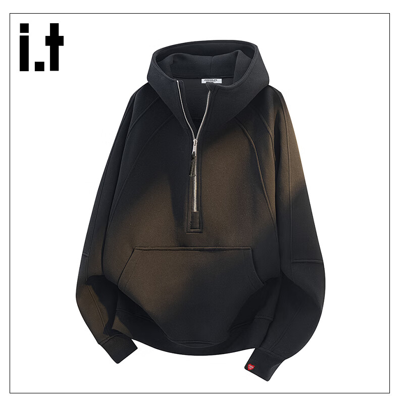 :CHOCOOLATE IT American Style Hoodie Women Autumn Heavyweight High Street Half-Zip Casual Top Black 2XL 7
