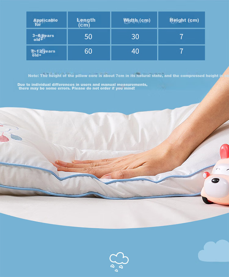 Dohia Pillow, Antibacterial Pure Cotton Pillow Core Washable Machine Wash, Children's Student Cervical Pillow, Single Piece 60×40cm 14