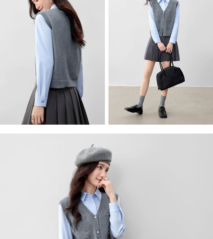 Sentubila Women's Commuter V-Neck Knit Vest Autumn Thick Warm Single-Breasted Sleeveless Textured Stretch Outerwear Top 6