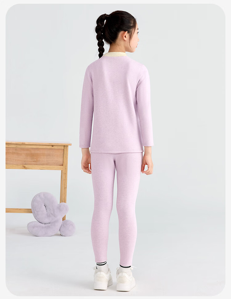 Jiusuibian Cotton Wool Children's Thermal Underwear Girls Autumn Winter Fleece Thickened High Waist Turtleneck Cotton Wool Shirt and Pants Set 14