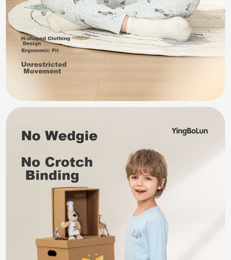 YING BO LUN Pure Cotton Children's Thermal Underwear Autumn And Winter Pajamas Thin School Uniform Essential 81072 Khaki 120 8