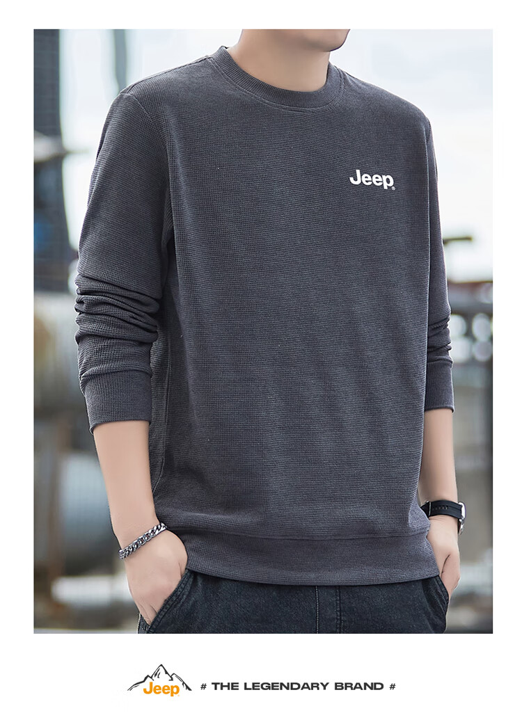 JEEP Men's Sweatshirt, Spring And Autumn Style, Hoodless Round Neck, Loose Long-Sleeve T-Shirt, Trendy Men's Clothing, Dark Gray, Size L 6