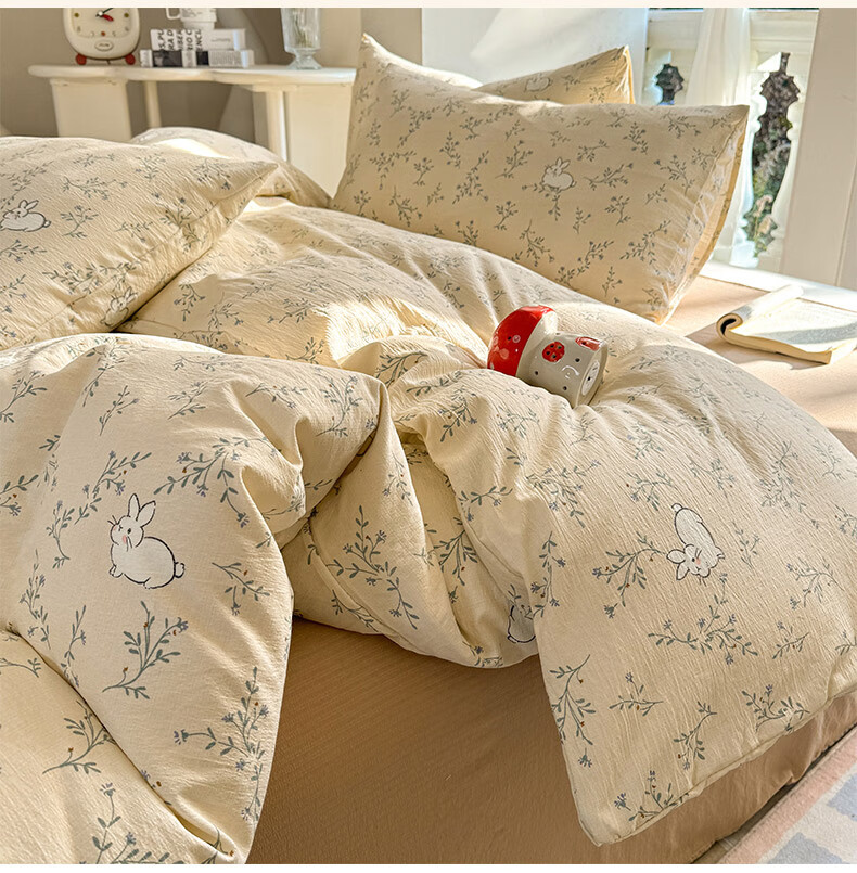Hongdou Class A Double-Layer Gauze Duvet Cover Single Thickened Home Double Quilt Cover Skin-Friendly Naked Sleep Duvet Cover 200*230cm Spring Breeze 1