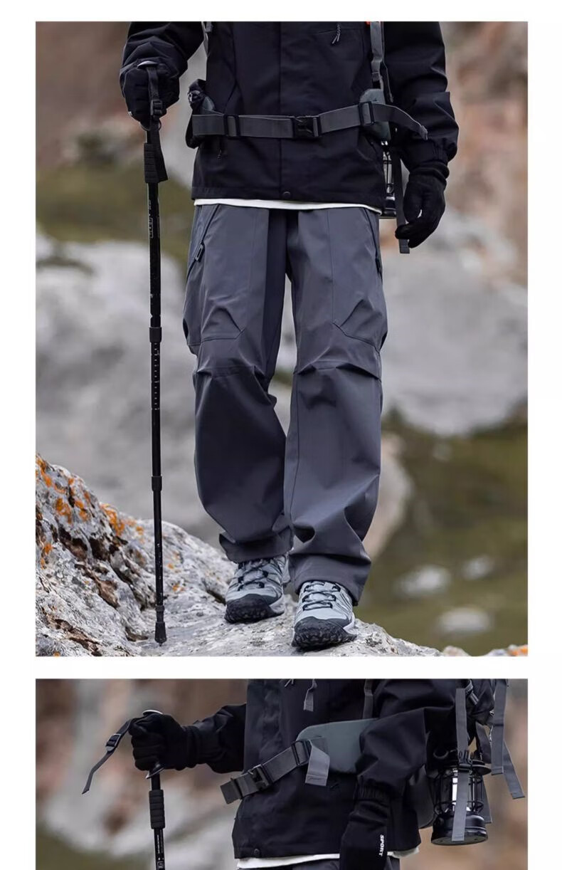 JEEP SPIRIT Men's Casual Pants Autumn Winter Hiking Three-Proof Tactical Cargo Pants Obsidian Black [Composite Fabric] XL 22