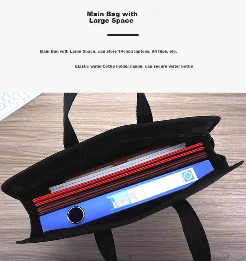 Bailiwen B0073 Black 3D Handbag Briefcase Business Document Bag Large Capacity Laptop Bag for Men, Office Meeting Briefcase Professional Commuter Bag 4