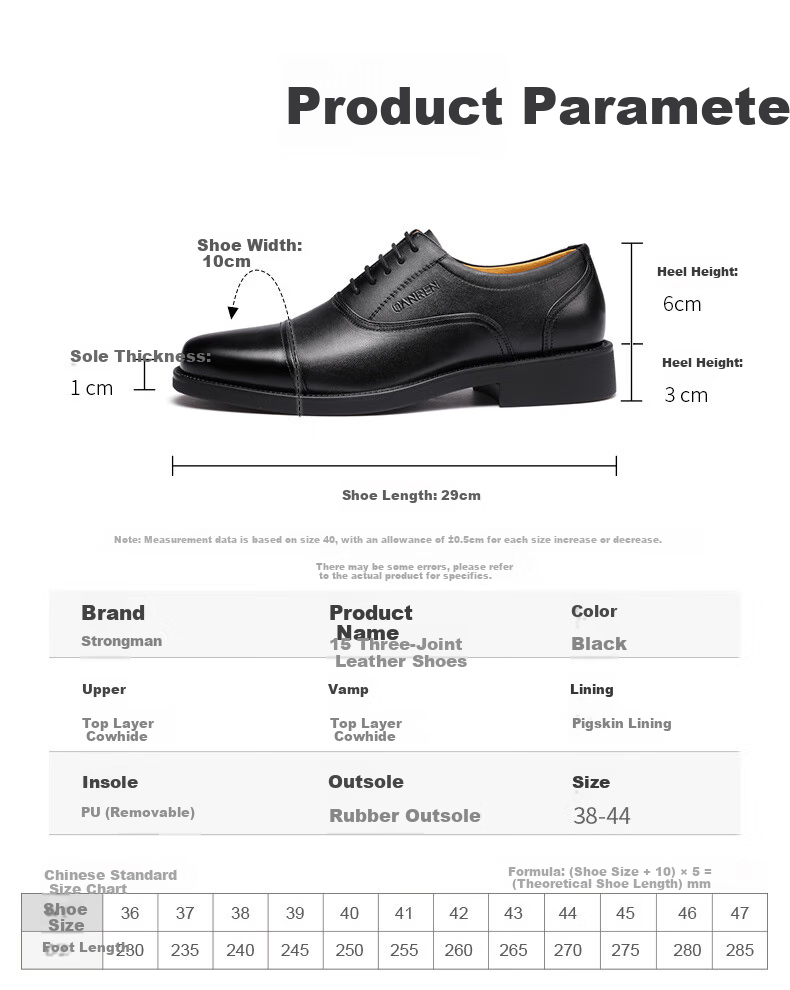 Qiangren Formal Shoes for Men, Jihua 3515 Quality Top-Grain Leather Business Dress Shoes, Slip-On Three-Joint Sandal Leather Shoes, Black, Size 43 10