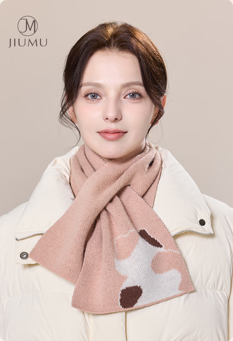 JIUMU Pure Wool Interwoven Small Scarf Women's Autumn Winter Warm Neck Warmer Lightweight Short Scarf for Girls 1