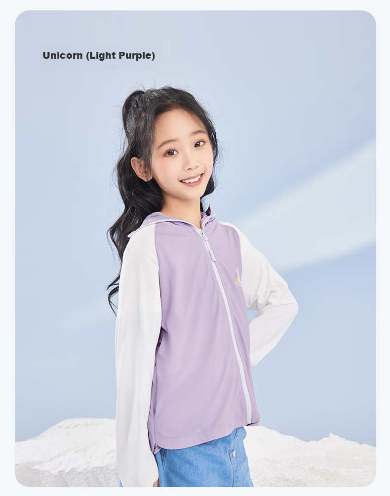 VVC Children's Sun Protection Clothing, UV-Resistant Ice Silk Thin Sun Protection Shawl, Unicorn (Light Purple), Girls' -140 16