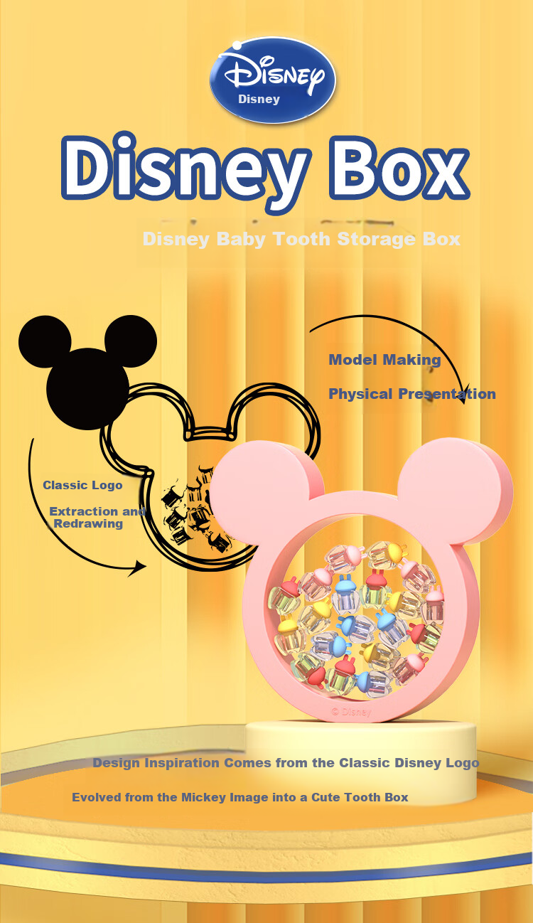 Disney Tooth Storage Box, Antibacterial Soft Rubber Mickey Mouse Blue, for Boys Aged 3-6, Birthday Gift Box Set 1