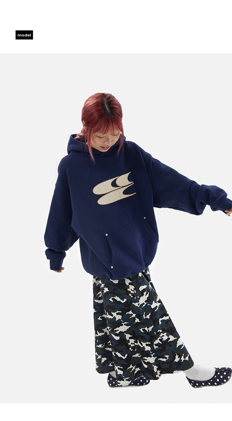 Crying Center Blue Wool Layered 3C Logo Fleece Sweatshirt Deep Blue S [Wen Qi Same Style] 15