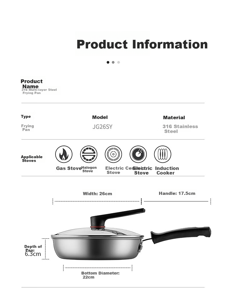COOKER KING 316 Stainless Steel Flat Bottom Frying Pan 26cm Non-Stick Pan Compatible with Induction Cookers Stir-Frying Pan Steak Pa 11