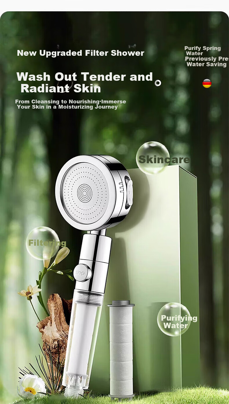 X-GRKE [Germany] Pressurized Filter Shower Head Filter for Home Use, Handheld Shower Head, Removes Residual Chlorine, Skin-Friendly 8