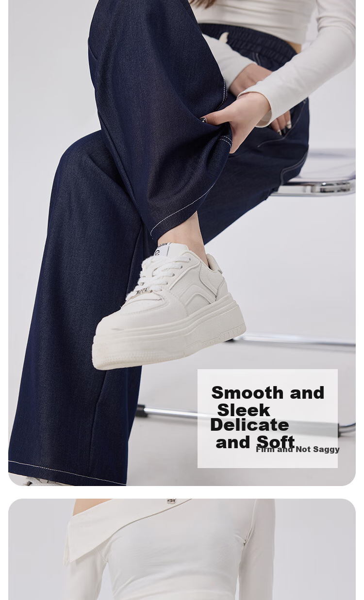 BOPRUIEY Faux Denim Straight-Leg Pants for Women, Lightweight And Flowy for Spring And Summer, High-Waisted Casual Pants with Elastic Waist, Slim-Fit Wide-Leg Trousers 4