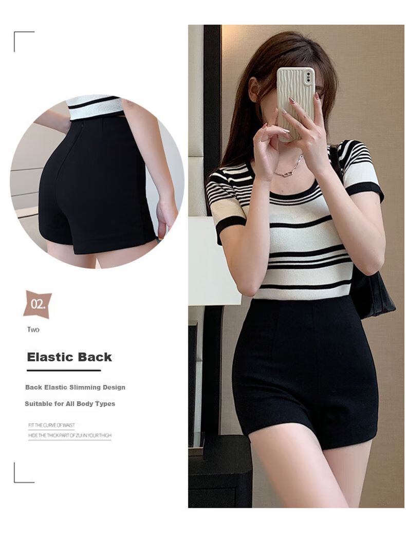 LangSha Women's Suit Shorts, 2025 Autumn Thin Style, Slim Fit Black Shorts, Korean Style Versatile High-Waist Elastic Leggings 7