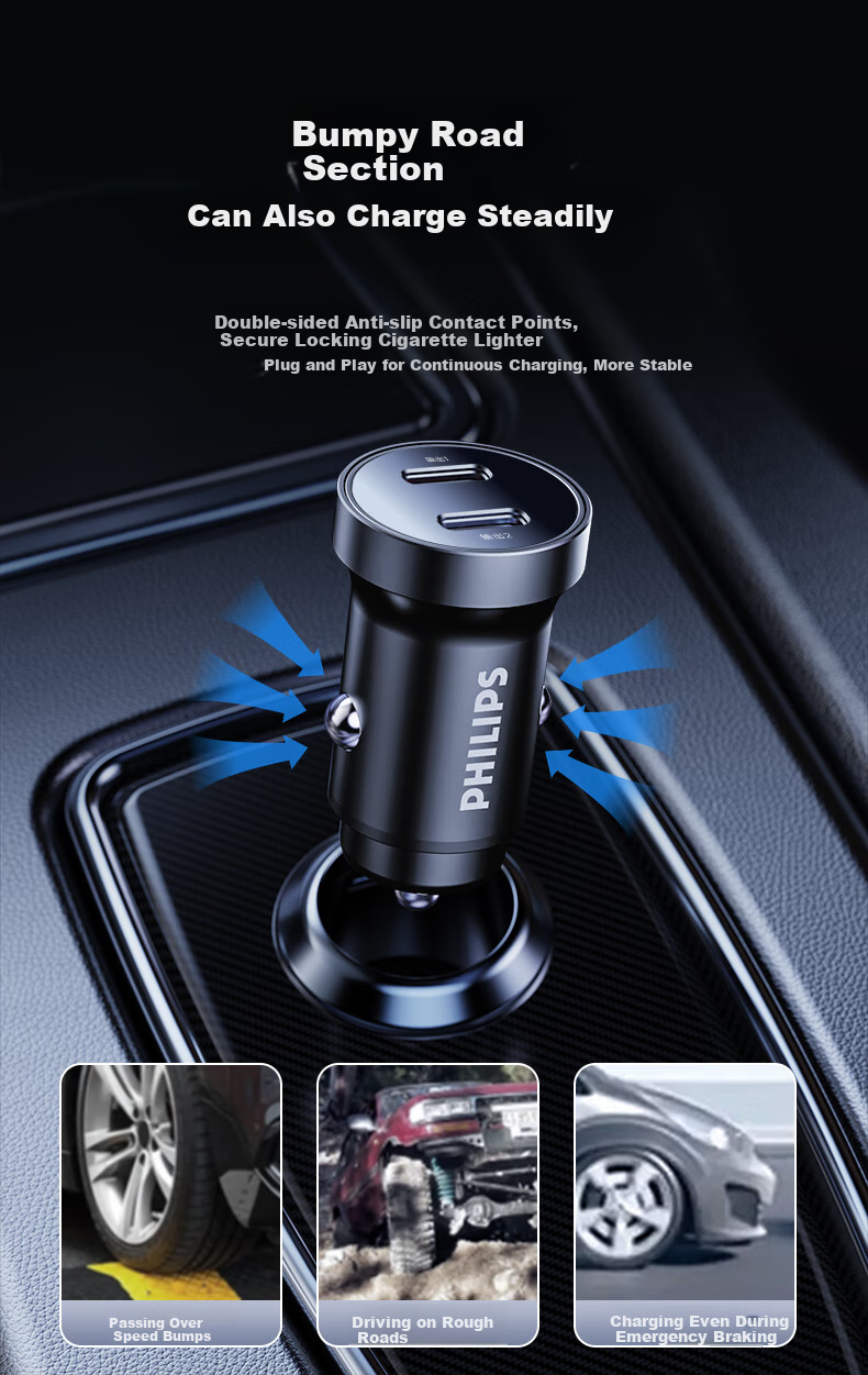 Philips Car Charger, 36W Cigarette Lighter Socket, Dual-Port Super Fast Charging, Car Charging Adapter, Compatible with Huawei And Apple 17/16 PD Fast Charging Plug, 4327 10