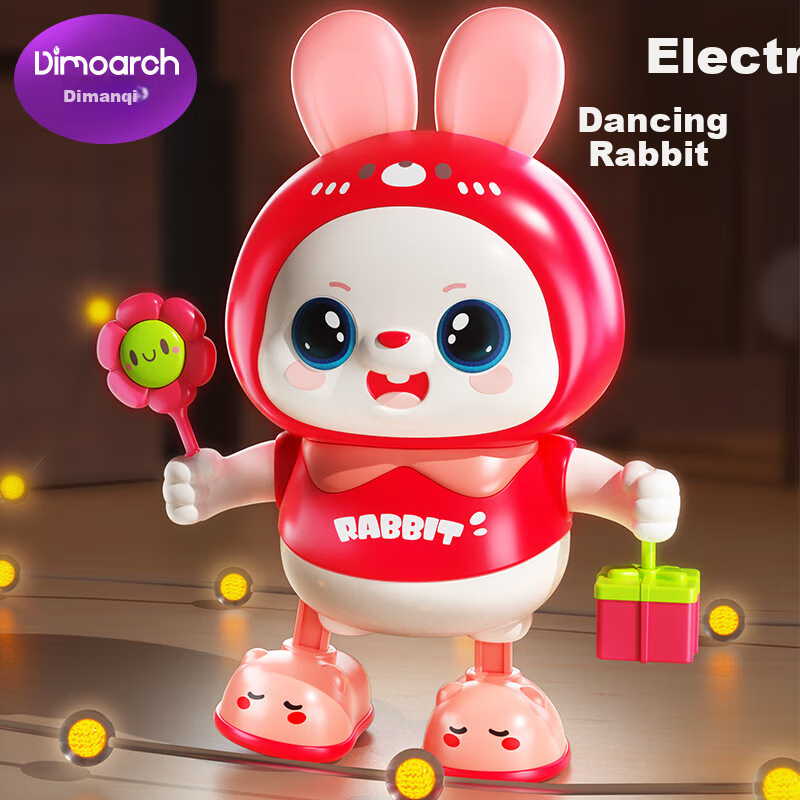 Dimoarch Baby Toy for 0-1 Year Old, Early Education Sound And Light Electric Dancing Rabbit, Rechargeable Head-Lifting Training Singing Birthday Gift