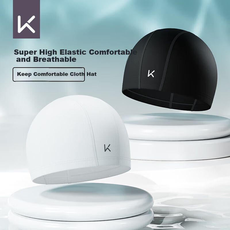Keep Swimming Cap for Men And Women, Comfortable Fabric Swim Cap with High Elasticity, Extra Large for Long Hair, Adult Cap 740 Black