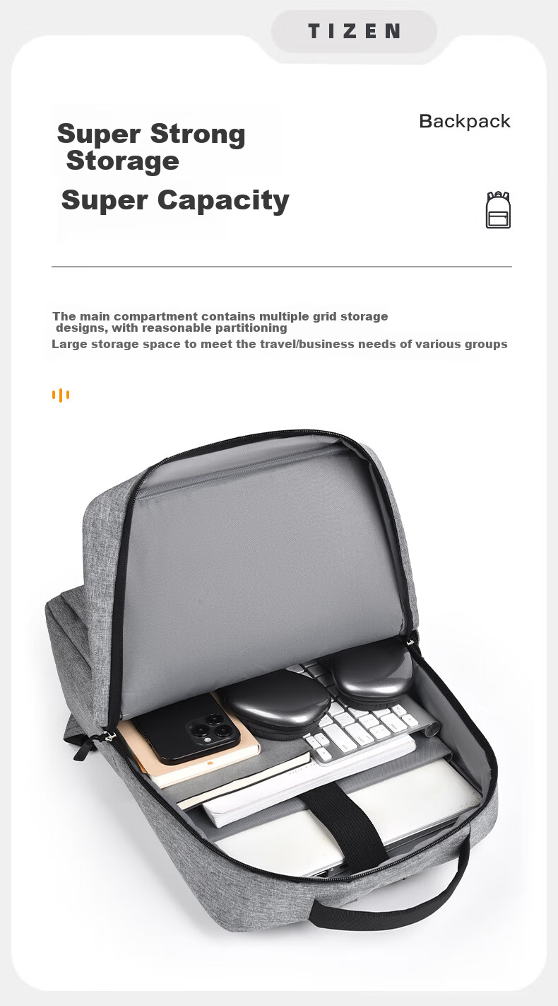 BRINCH Laptop Backpack, 15.6/16 Inch Large Capacity, for Business Trips And Travel, Light Gray Color 3