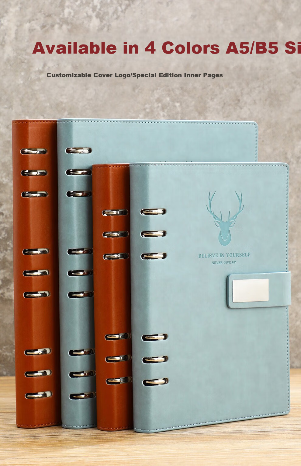 Longe Loose-Leaf Notebook A5, Detachable Pages, Journal, Stationery, Office Meeting Record Book, Customizable Logo, A5 Black 1
