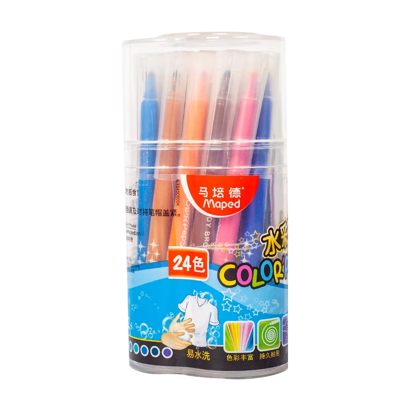 Maped [Creative Art] 24-Color Washable Watercolor Markers, Drawing Pens for Preschool And Elementary School Students, Beginner Coloring And Doodling Brushes, 845050CH, Children's Art Education Gift