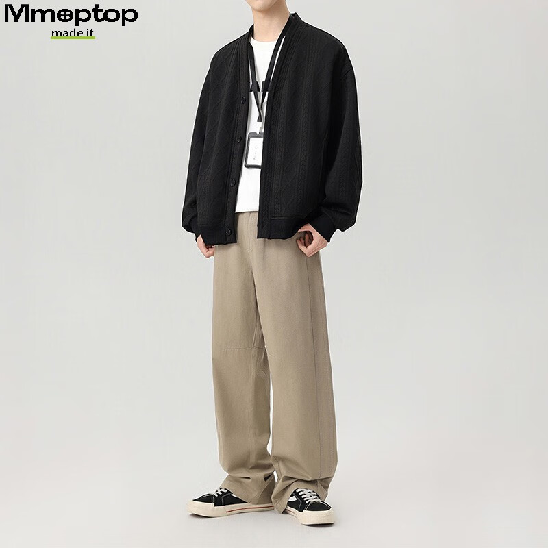 MMOPTOP Japanese Style Jacquard Cardigan Sweatshirt Autumn Winter Men's Loose Casual Sweater Knitwear MWY20 Black 2XL