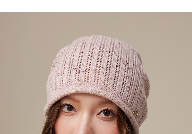 CACUSS Women's Wool Hat, Lightweight Spring And Autumn Knitted Cap, Fashionable Slouchy Hat, Face-Slimming Knitted Beanie for Women, Beige 21
