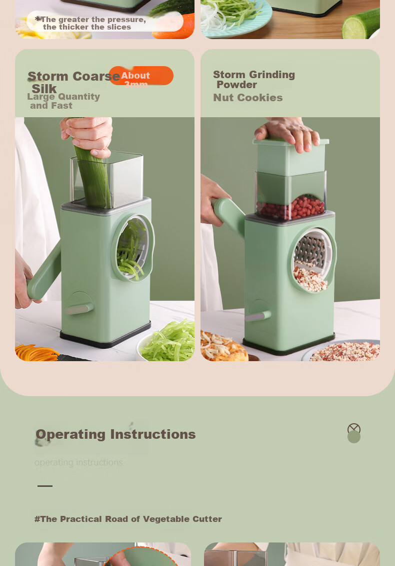 BJ Vegetable Slicer, Household Shredder, Kitchen Hand-Cranked Storm Roller Slicer, Potato Shredder, Grater, Five Blades 16