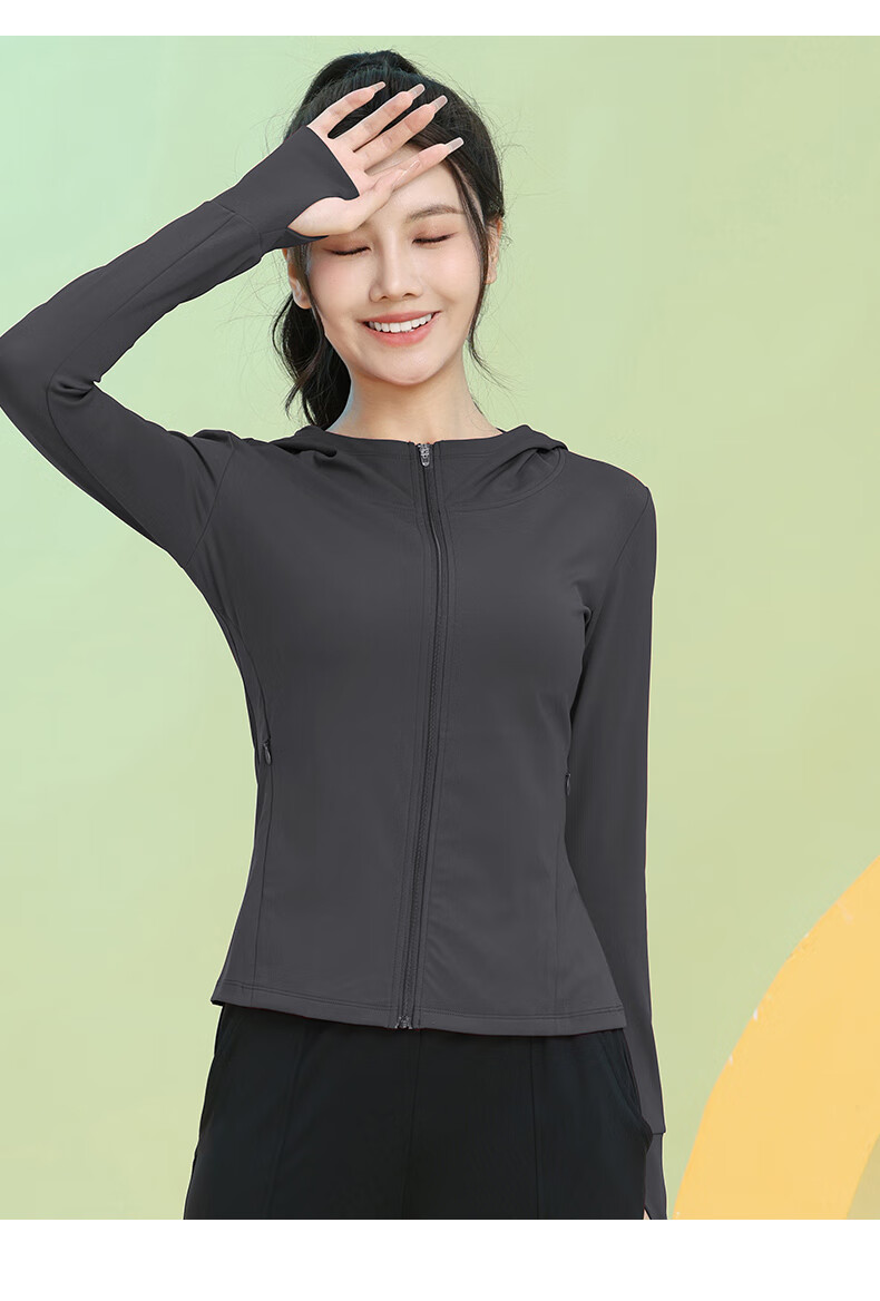 Baisirun Four-Season Outdoor Running Sports Fitness Women's Quick-Dry Slim Yoga Long Sleeve Black Hooded Jacket Cardigan 10
