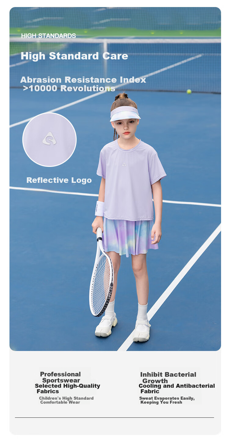 Qidong [Hanshuishuishui] UPF200+ Girls' Quick-Dry Sports Set, Summer Badminton Training Outfit, Purple, Size 160 5