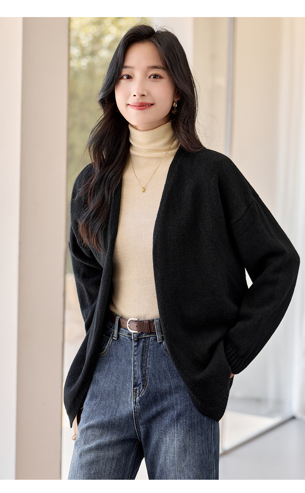 Chushen Autumn Winter Women's Knitted Cardigan Fashion V-Neck Classic Solid Color Versatile Knit Sweater S54Z068 5