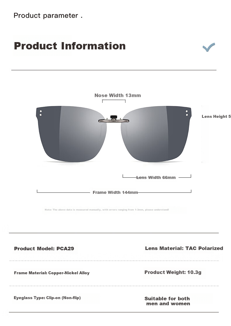 PARIM Myopia Sunglasses Clip for Men, Driving-Specific Polarized Ultra-Light Large Size Myopic Sunglasses Clip Square Glasses 7