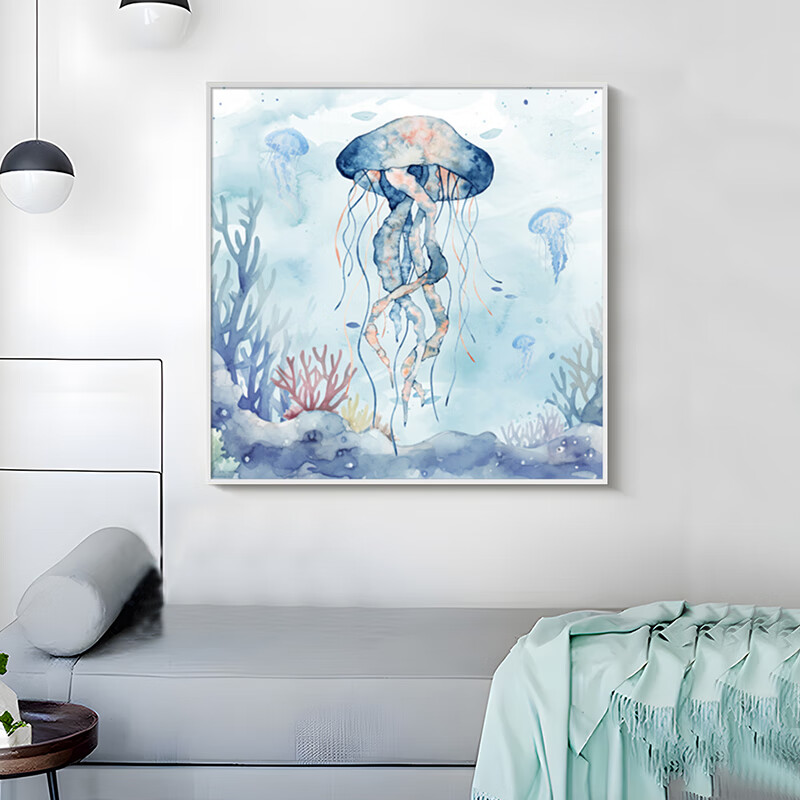 Yinghao Blue Salt Sea Jellyfish Modern Decorative Painting Double-Layer Acrylic Texture Paste Surface Living Room Background Wall Art