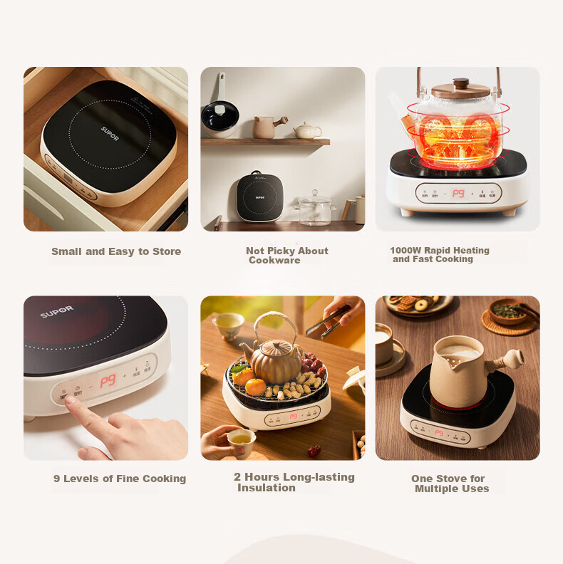 SUPOR Ceramic Cooker, Electric Tea Brewing Induction Stove, Household Electromagnetic Stove, New Mini Compact Simple High-Power Rapid Heating Quiet Hot Pot Surrounding Stove Tea Brewing Cooker C10-CS15 3