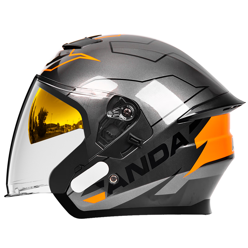 AD Motorcycle Helmet 3C Certified Unisex Four-Season Dual-Visor Half Helmet Summer Electric Bike Winter Warm Anti-Fog Safety Cap 601 Gray Stripes