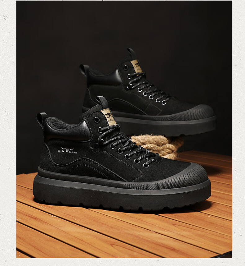 Bull Family Martin Boots Men Autumn Winter New Retro Fashion Round Toe Work Boots Outdoor Thick Sole High Top Shoes 22