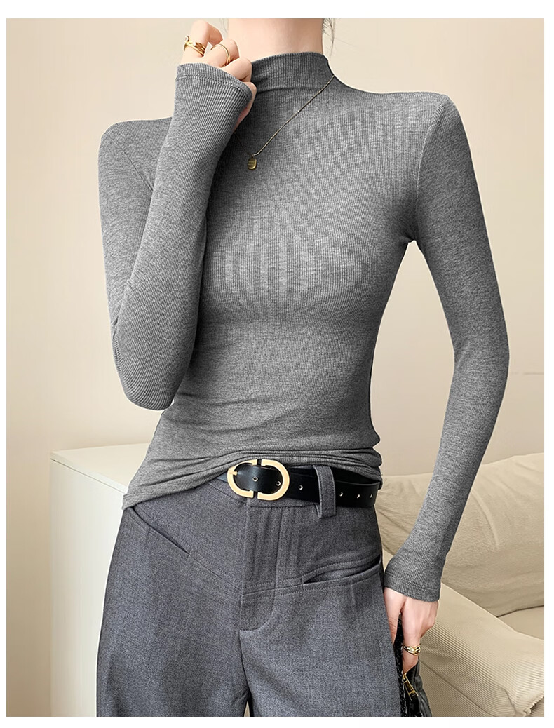 NOME Women's Half Turtleneck Fitted Base Shirt 2025 New Autumn Winter Slim Fit Black L 1