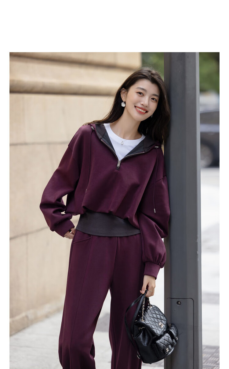Demana Comfort Stretch Air Layer Set Autumn Hooded Drop Shoulder Waist-Drawn Sweatshirt Elastic Waist Wide-Leg Pants Women's Two-Piece Set 2