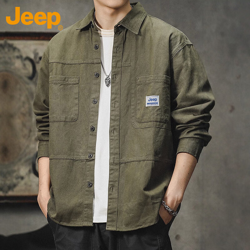 Мужская рубашка JEEP с длинным рукавом, осенне-зимняя рабочая повседневная куртка свободного кроя, цвет милитари, размер XL