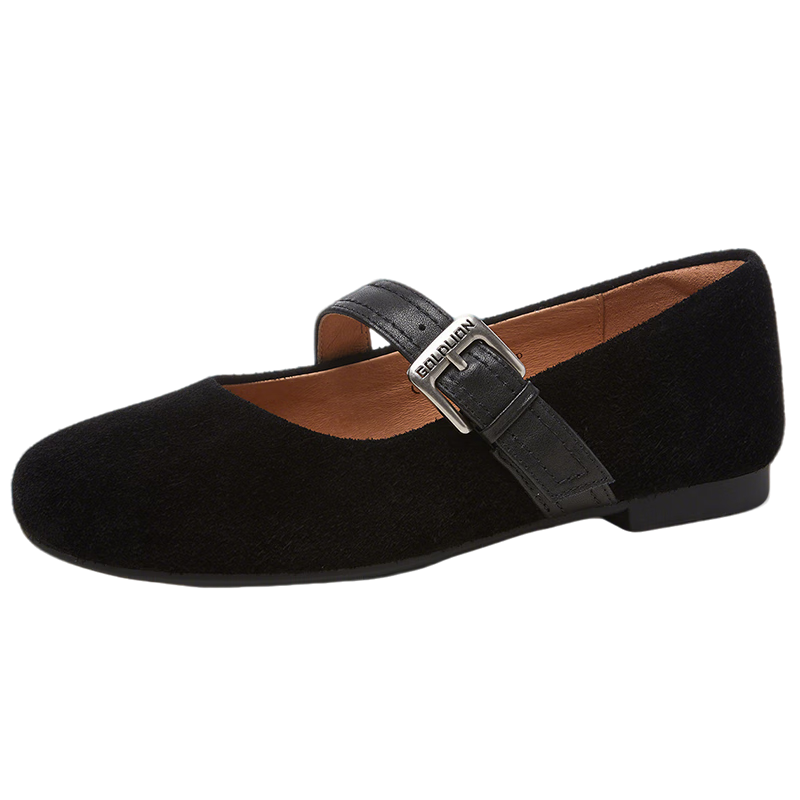 Goldlion Women's Vintage Round Toe Single Strap Flat Mary Jane Shoes Grandma Shoes G656540173 Black Size 35