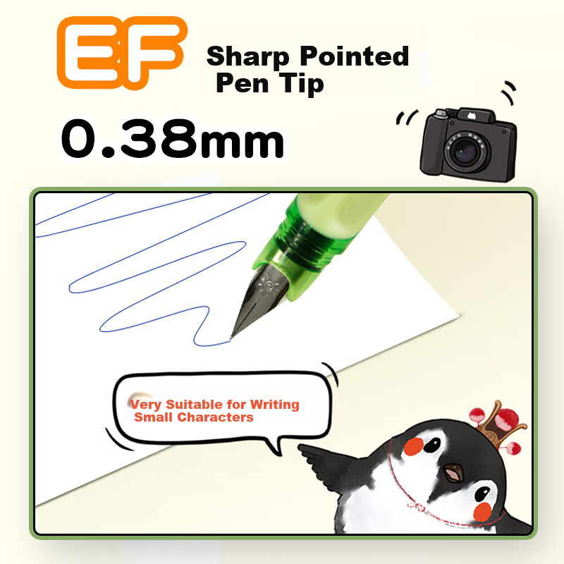 COMIX Wuhuang Cat Posture Correction Fountain Pen for Students' Handwriting Practice, 0.38mm EF Fine Nib Stainless Steel Pen Tip, EF Fine Nib Ink Cartridge, 4 Pens for Third-Grade Elementary School Students Back-To Seaso