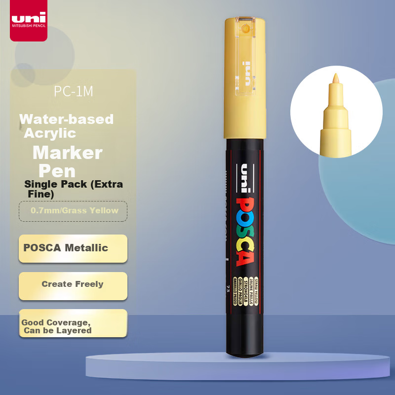 Uni Mitsubishi POSCA Acrylic Marker (Ultra Fine), Grass Yellow, Single PC-1M Brush, Poster Advertising Marker, Drawing Handwriting Graffiti Pen, Painting Watercolor Pen, Graduatio