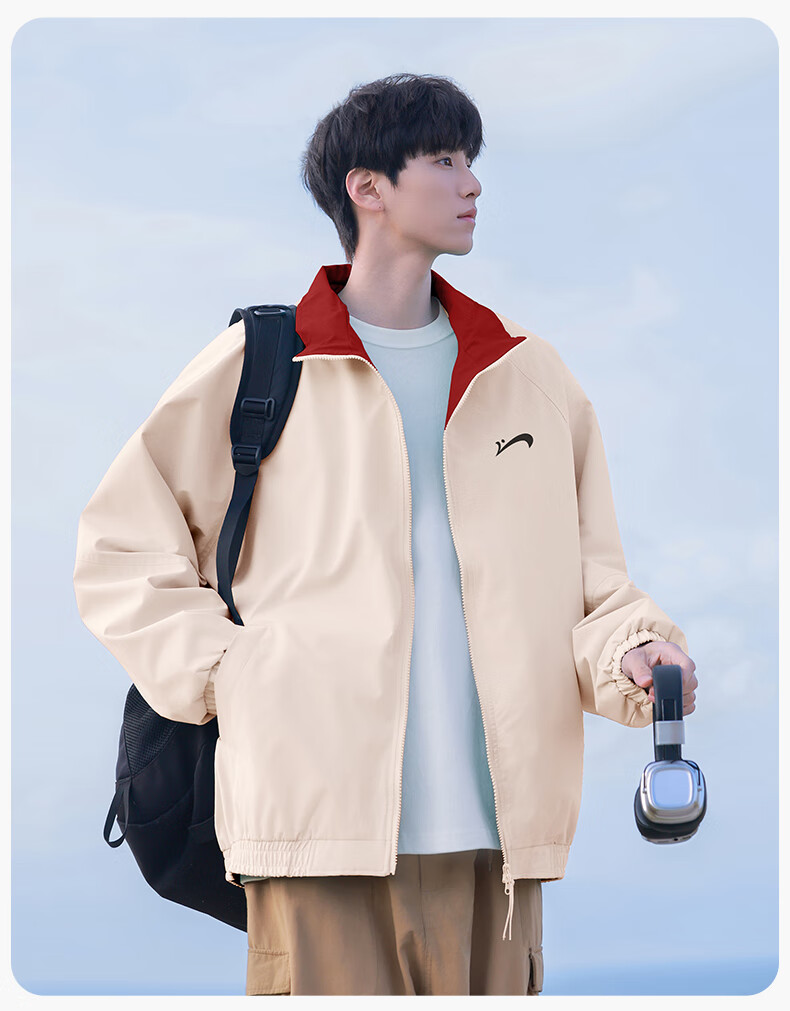 Guirenniao Men's Stand Collar Jacket New Spring Autumn American Baseball Collar Jacket Moonlight Blue S 13