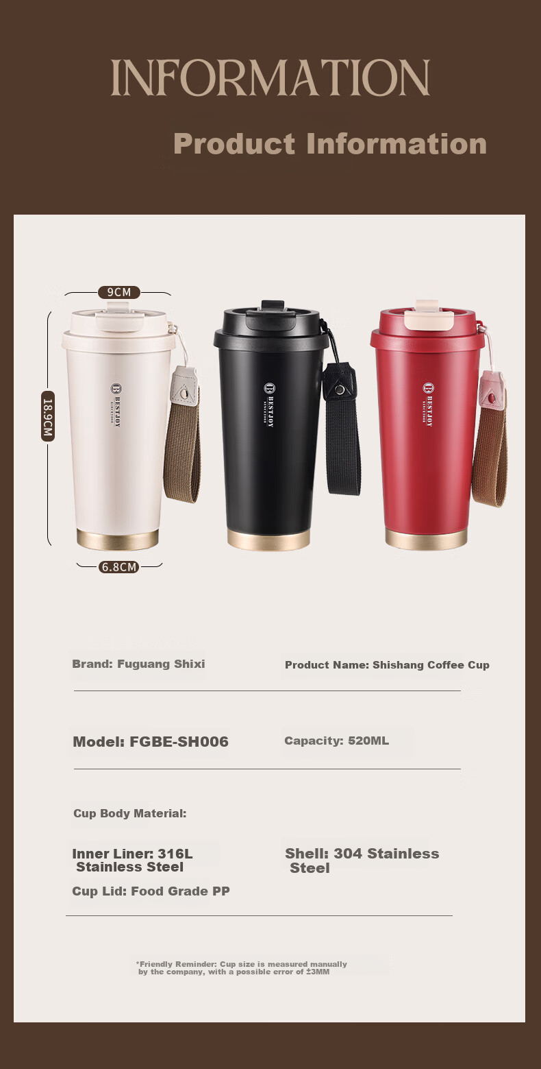 FUGURNG BESTJOY Insulated Mug Coffee Cup 316L Stainless Steel Portable Car Cup for Men And Women, Hope 520ml 10