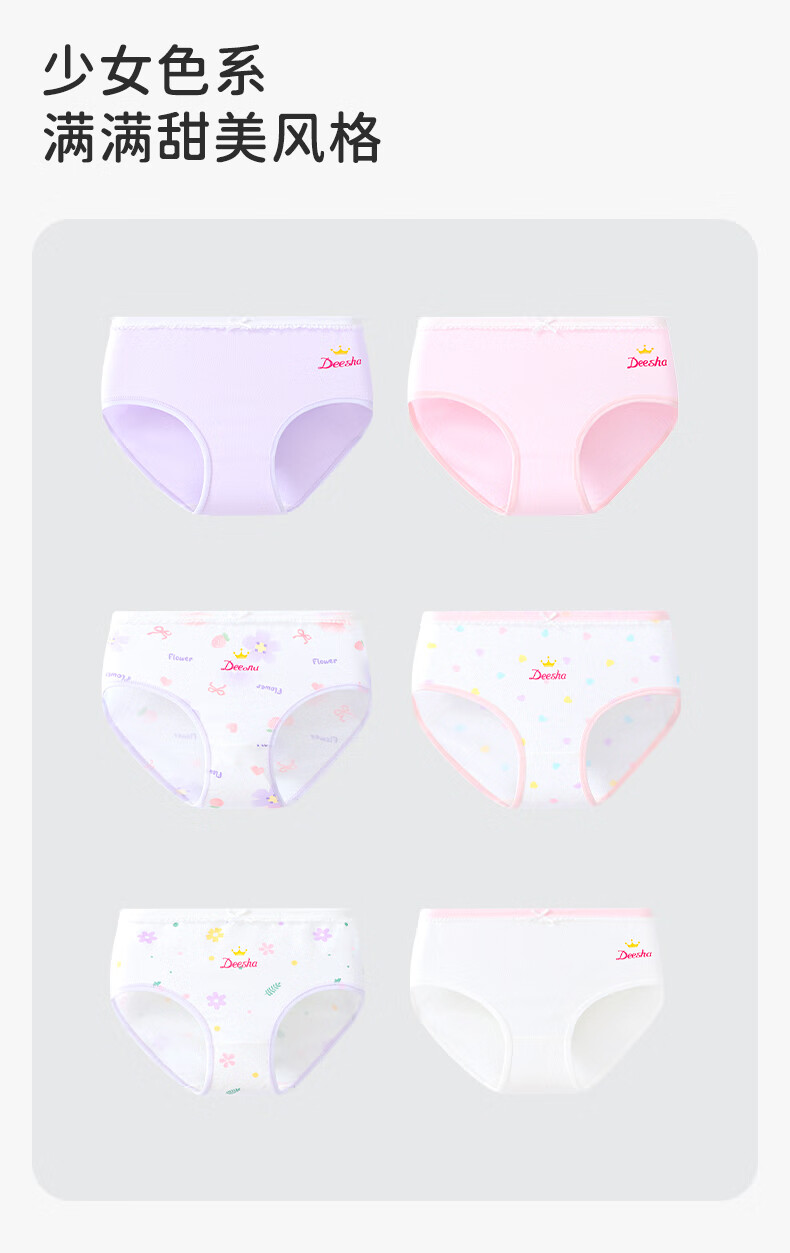 DEESHA Kids Girls Cotton Antibacterial Extended Crotch Underwear Shorts 6-Pack 1