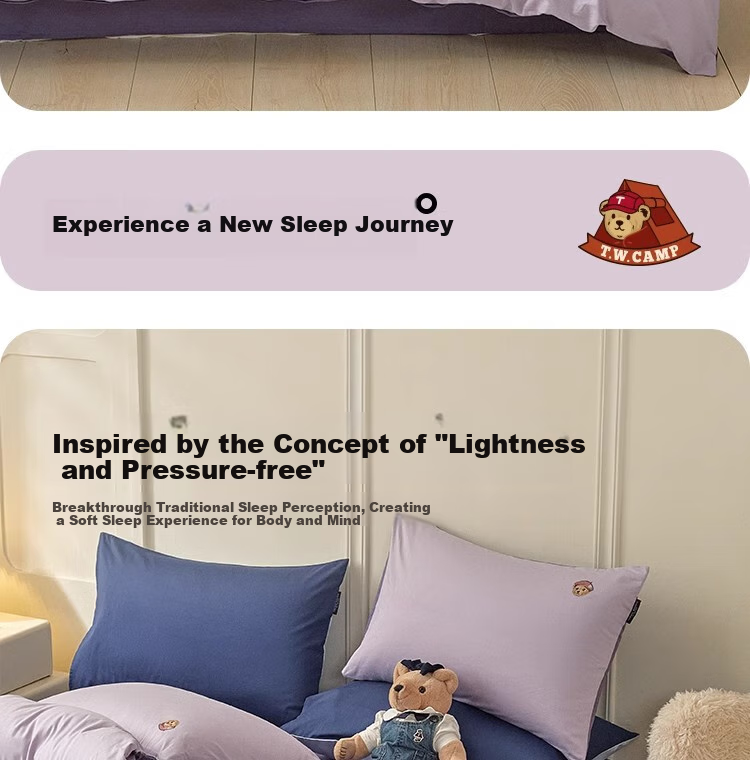 Teenie Weenie Class A Pure Cotton Three-Piece Set, All-Cotton Washed Cotton Single Bed Sheet, Duvet Cover, Bedding for Student Dormitory, 1.2m Bed, Gray Purple + Dark Purple 13