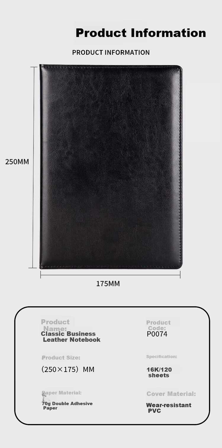 TANGO 16K Classic Business Leather Notebook, Simple Black, 120 Sheets, Soft Leather Cover, for Office Diary, Meeting Notes, Lesson Plan, Customizable, P0074 3