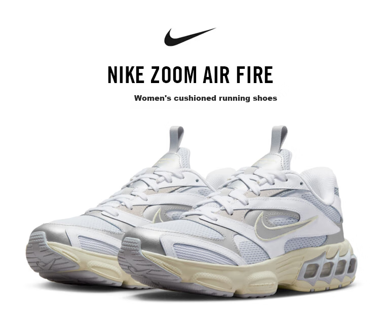 NIKE Women's Running Shoes, Cushioned ZOOM AIR FIRE Low-Top Sneakers, FD9860-001, Silver Gray/white, Size 37.5 1